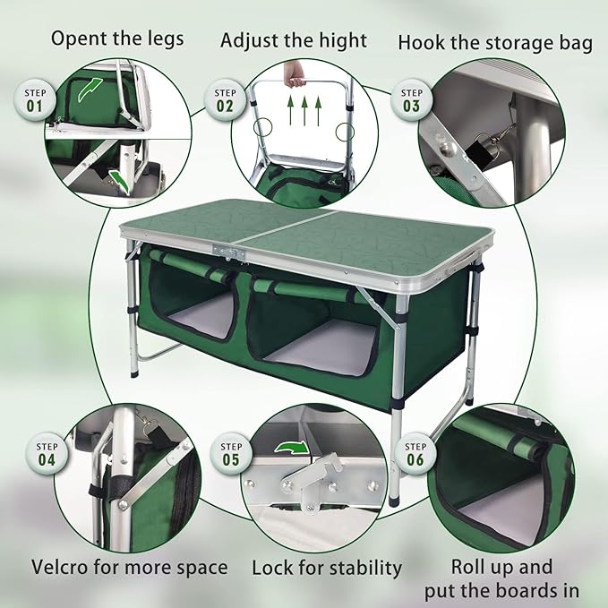 CampLand Outdoor Folding Table Aluminum Lightweight Height Adjustable