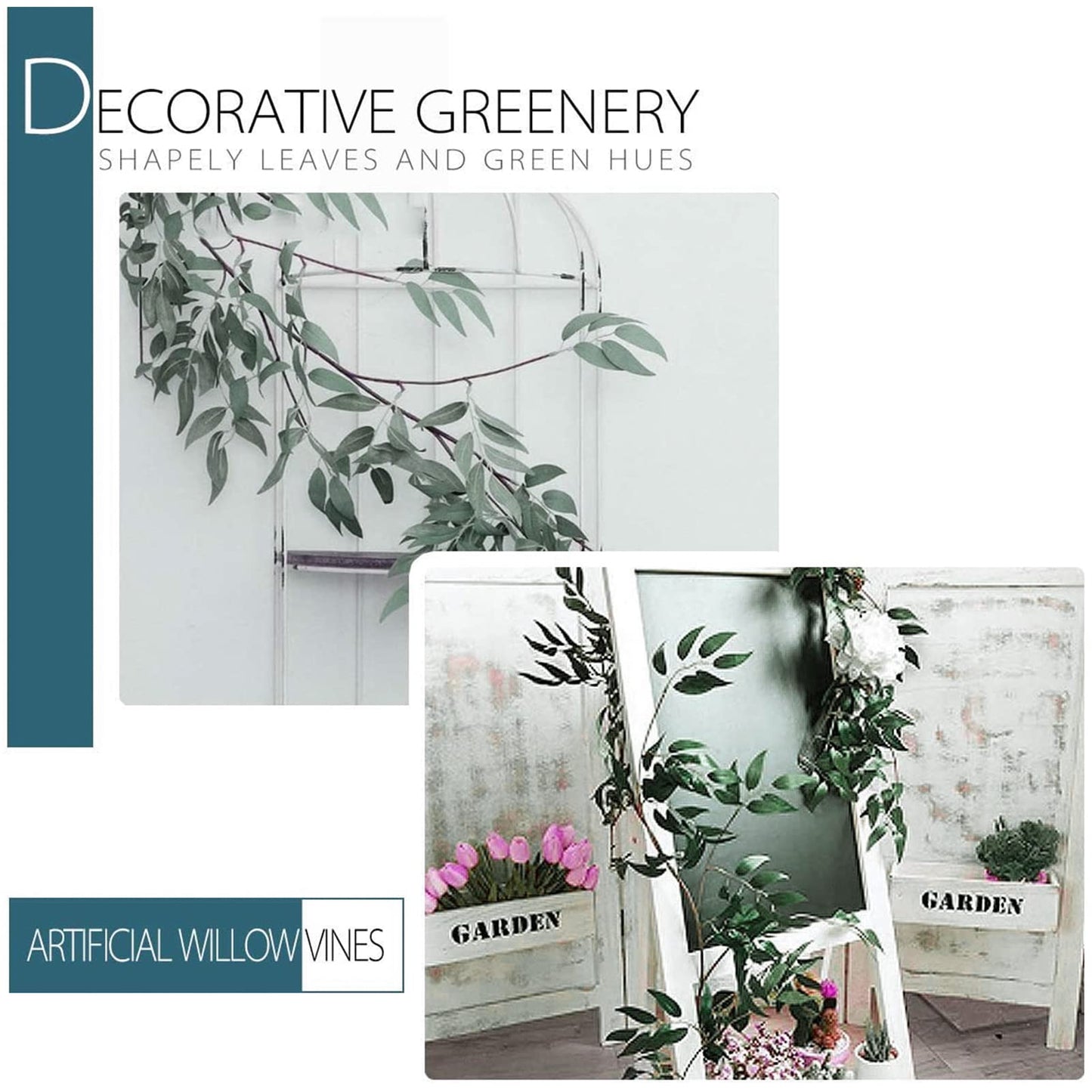 ANPHSIN Fake Vines Greenery Garland - 5 Packs Total 28ft Green Willow Leaf Vine Garland, Artificial Leaves Wall Hanging Decor for Home, Room, Wedding Arch, Centerpieces