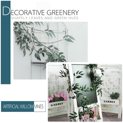 ANPHSIN Fake Vines Greenery Garland - 5 Packs Total 28ft Green Willow Leaf Vine Garland, Artificial Leaves Wall Hanging Decor for Home, Room, Wedding Arch, Centerpieces