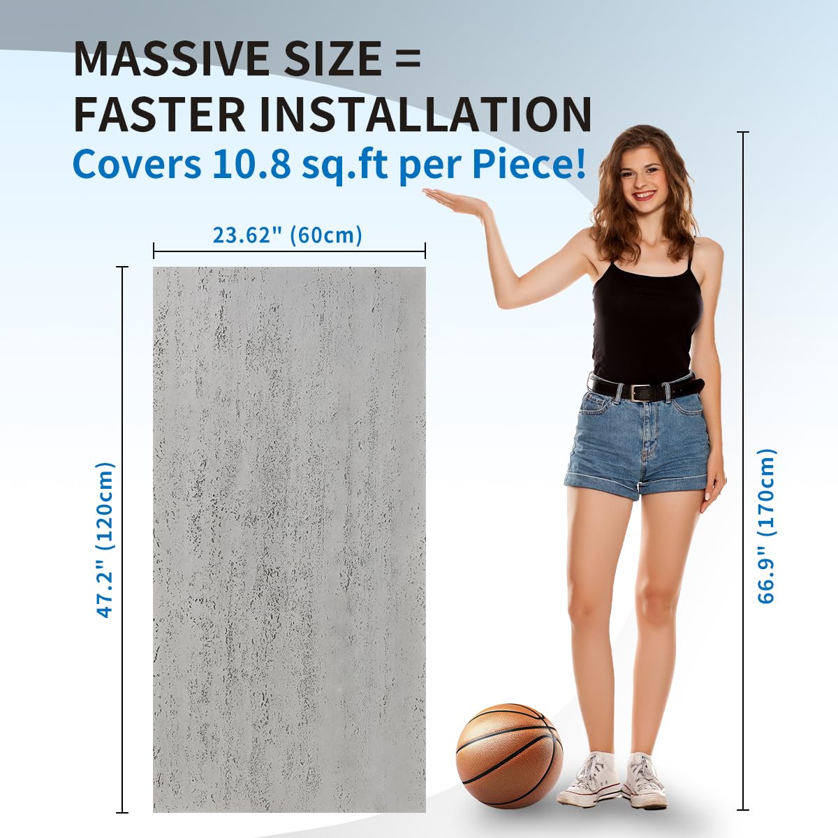 ARTSALT Flexible MCM Tiles - A-Class Fireproof, Waterproof, Lightweight Wall & Floor Tile (47.2"*23.6") - Realistic Wood/Stone Look, Eco-Friendly, Bendable, Easy Cut (Cement Grey)