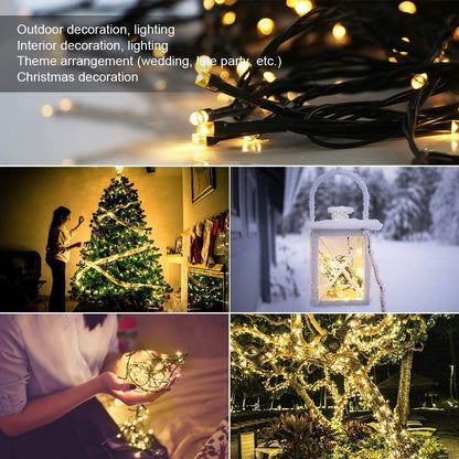 Fairy Black String Lights with Memory Function. Extendable 33ft 100 LED Plug in Cozy Warm White Decorations for Christmas Xmas Tree, Garden, Party, or Home, creating magical indoor outdoor Ambiance