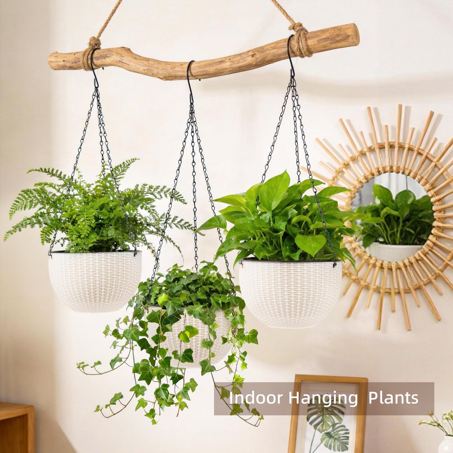 4 Sets of 8.2 Inch Self Watering Hanging Planter Flower Pots, Suitable for Indoor and Outdoor Plant Flower, Basket Flower Pots with Hanging Chains, Spray Bottles, Planting Tools, Hook (White)