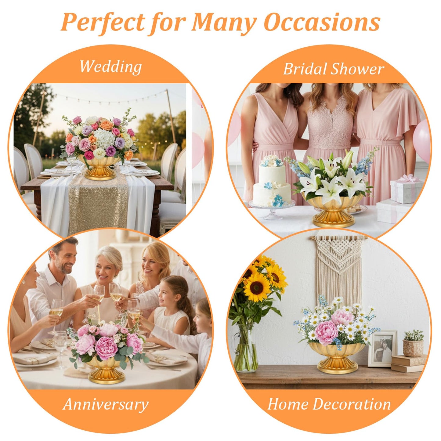 2 Pcs Gold Compote Vase for Centerpieces, Diameter 7 Inch Compote Vase