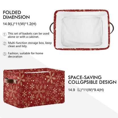 senya Christmas Basket, Large Foldable Storage Basket with Handles Christmas Snowflakes On Dark Red Fabric Collapsible Storage Bins Organizer Bag for Storage 15 x 11 x 9.5 inch