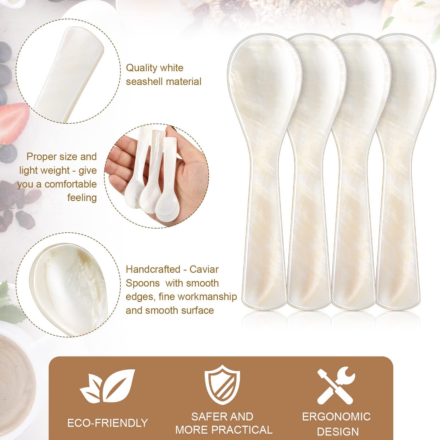 Caviar Spoons Mother of Pearl Mop Spoons with Hand Craft W Round Handle for Caviar, Egg, Ice Cream, Salt, Coffee Serving, Restaurant Serving Set(24 Pieces,2.75 Inch)