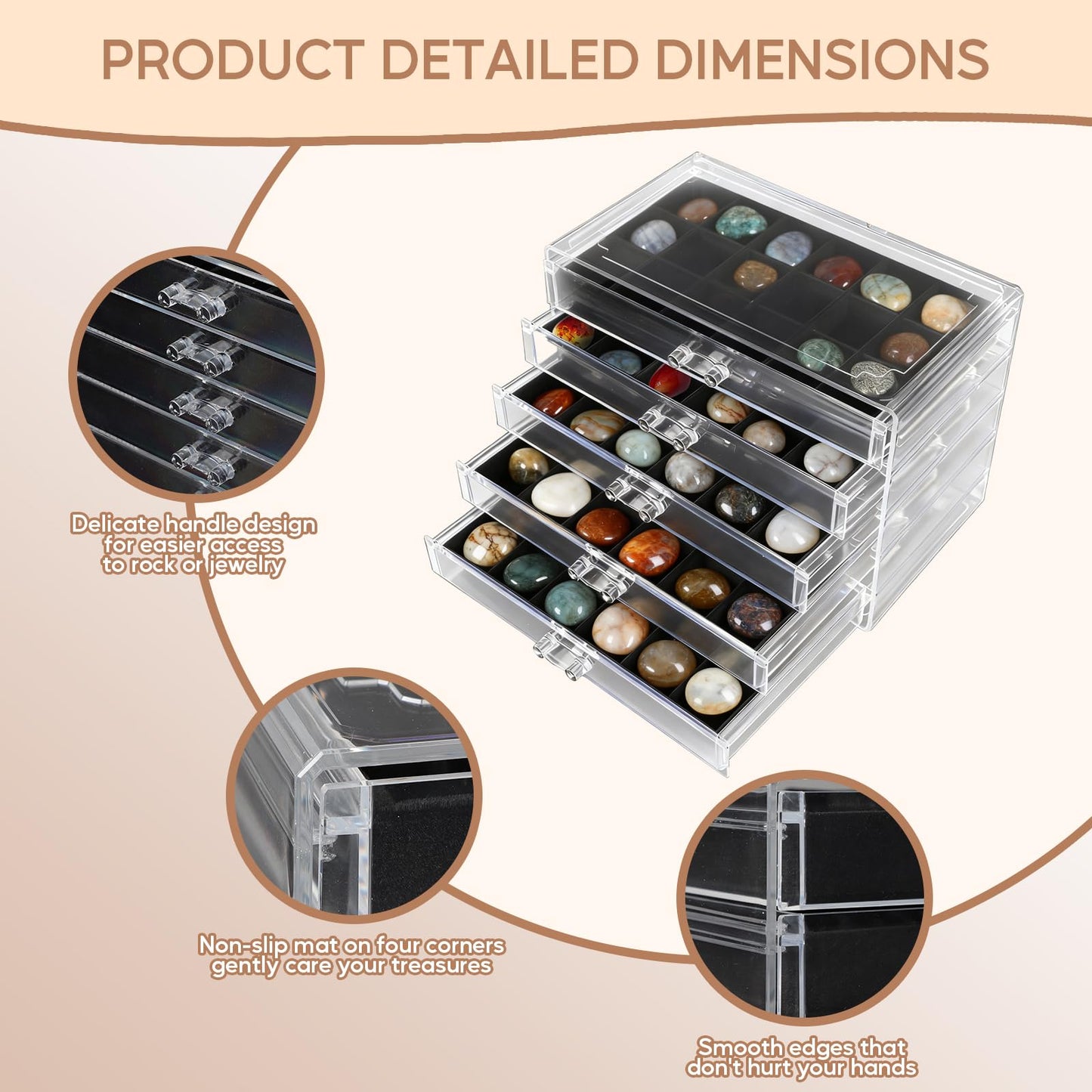 Rock Collection Box, 5 Layer 90 Grids Rock Collection Display Case, Crystal Display Shelf, Rock, Gemstone Display Case, Acrylic Clear Organizer for Gemstone Fossil Stone Display