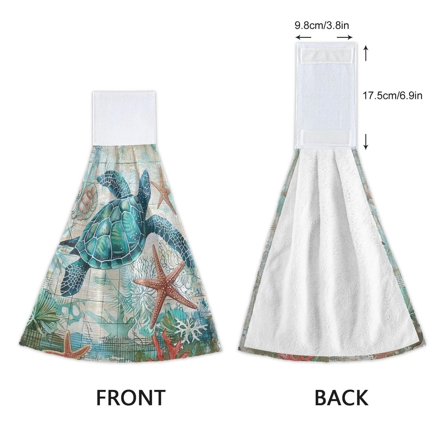 Boccsty Sea Turtle Starfish Fingertip Bath Towels 2 Pcs Tortoise Map Ocean Animal Hanging Hand Bath Towel Tea Bar Towels for Bathroom Farmhouse Tabletop Home Decor