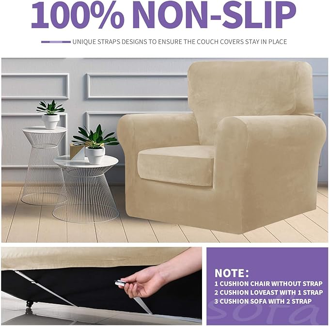 ZNSAYOTX Oversized Velvet Couch Cover 4 Piece Stretch Sofa Covers