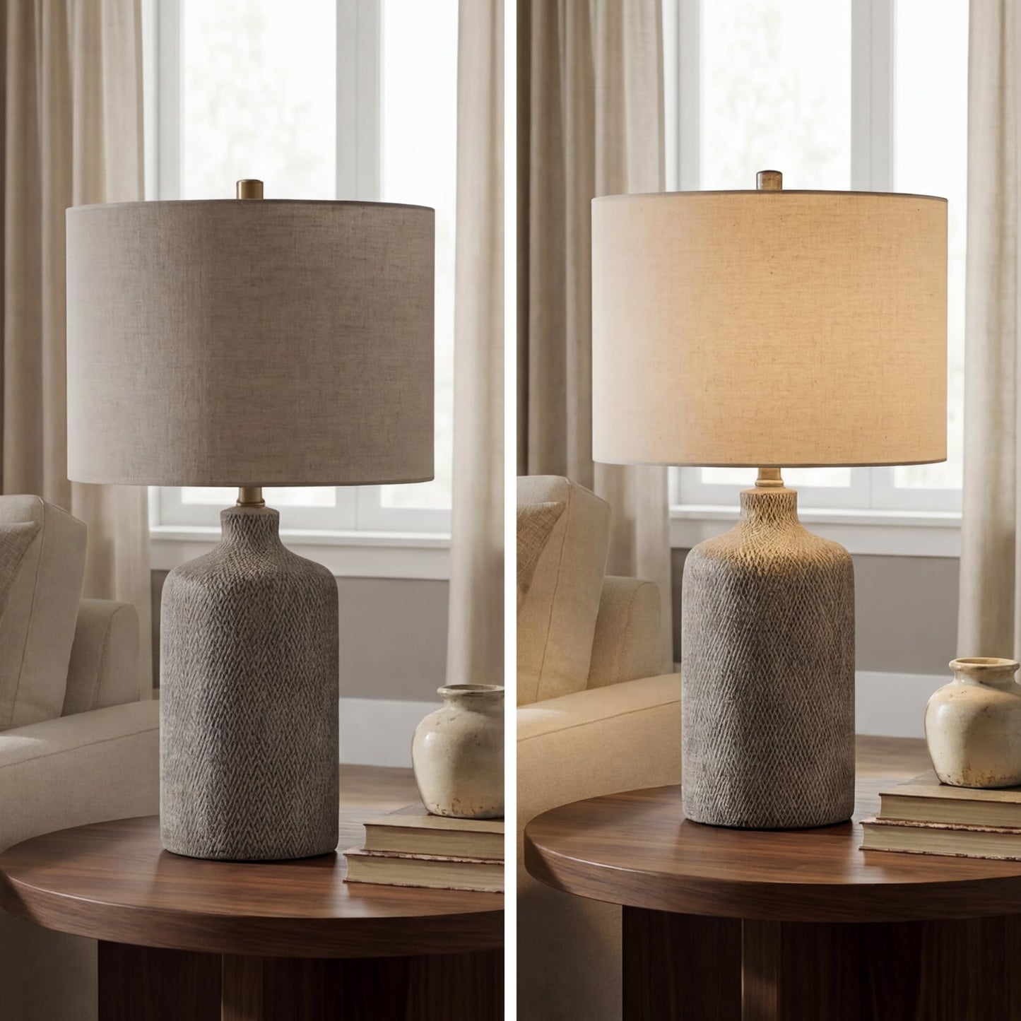 Signature Design by Ashley Linus Modern 25" Ceramic Table Lamp, Natural Stone Finish