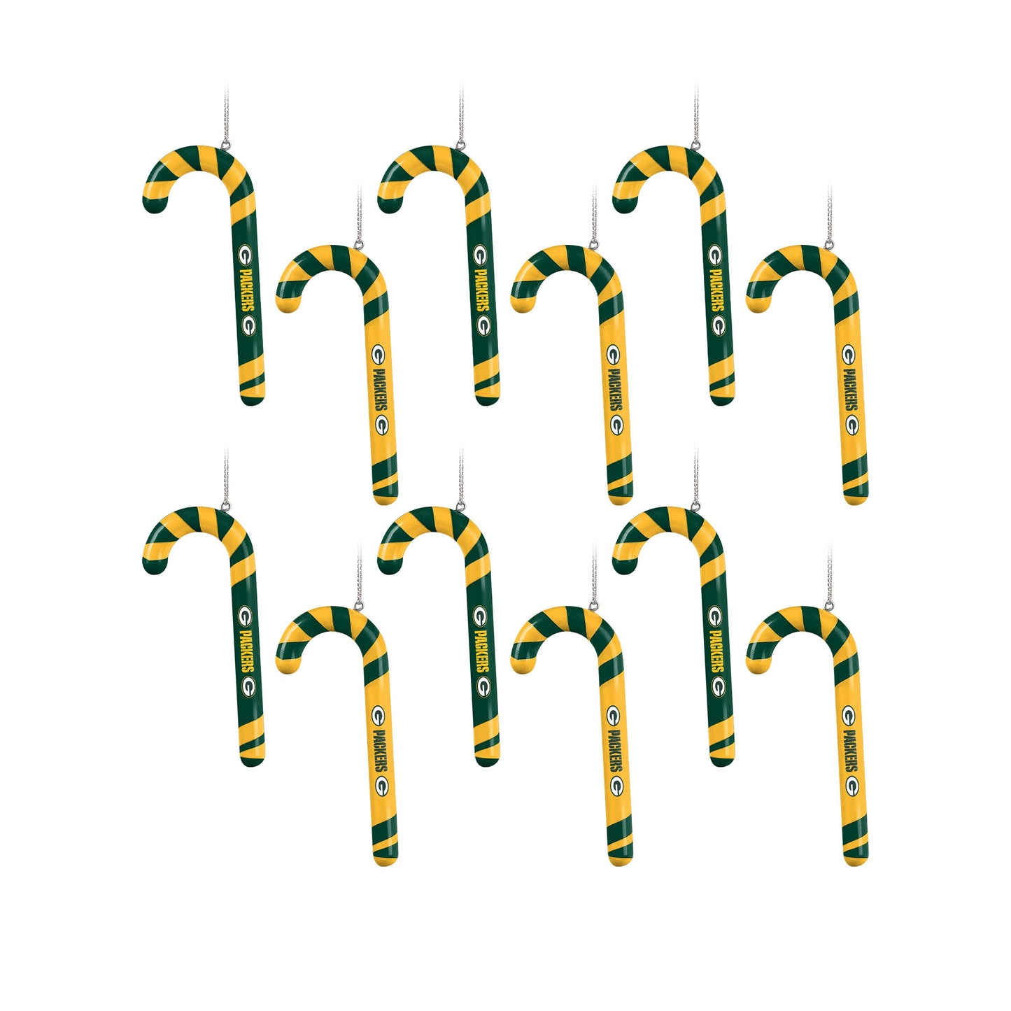 FOCO Green Bay Packers NFL 12 Pack Candy Cane Ornament Set