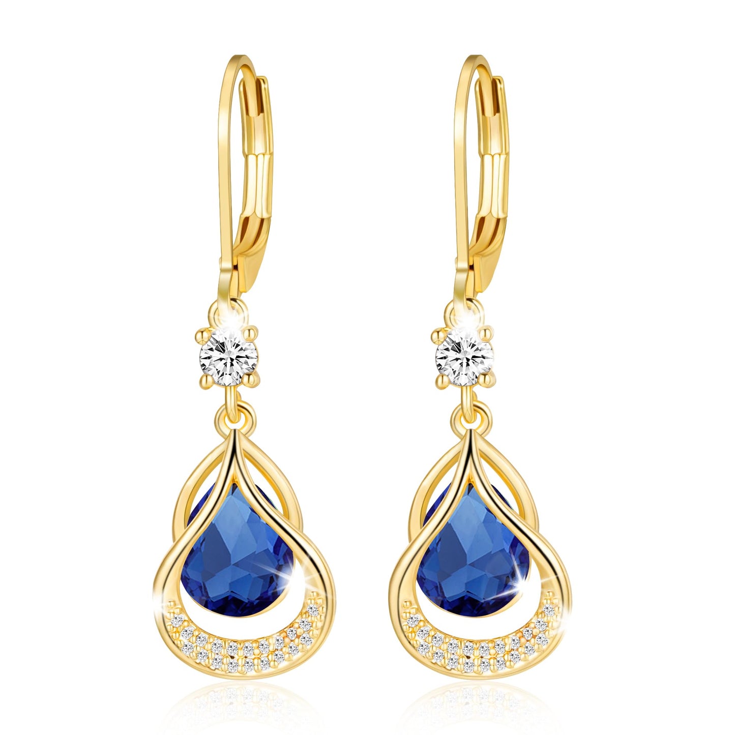Dangle Trendy Leverback Birthstone Earrings Sliver Plated Teardrop Dangle Earrings Jewelry Christmas Birthday Gifts for Women (Sliver September)