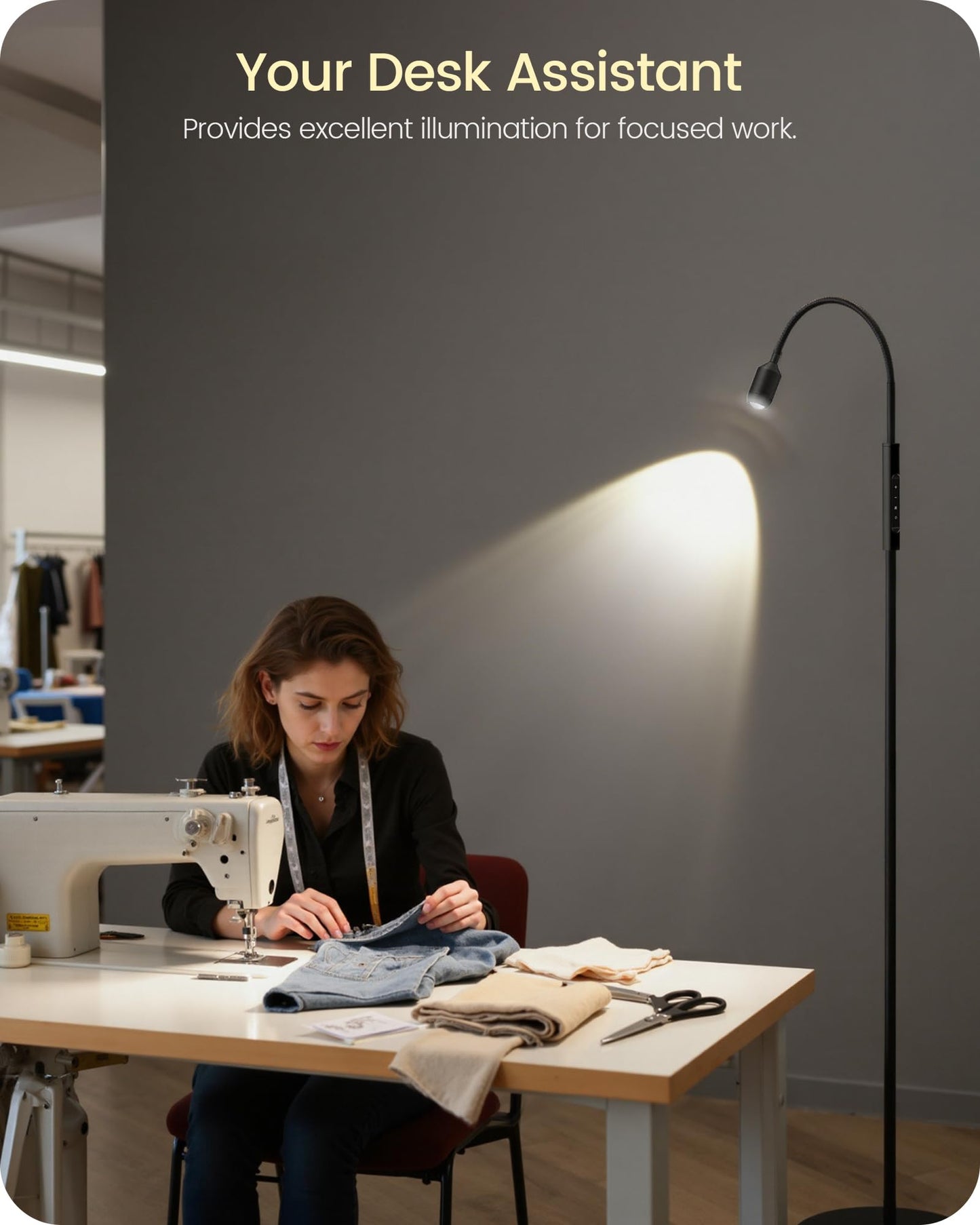 GOEBLESON Reading Floor Lamp, 74.2" Tall LED Lamp, with 360° Flexible Gooseneck & Touch & Remote Control, Ajustable Color & Beam, Crafts Standing Lamp, for Reading, Task Craft, Living, Black WB16LD05
