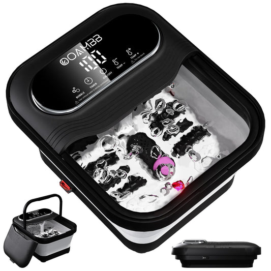 Collapsible Foot Spa with Heat, Bubble and Temp Control, Foot Bath Massager with XL Touch Screen and Massage Rollers, Foot Soaking Tub, Pedicure Foot spa for Stress Relief (Grey)