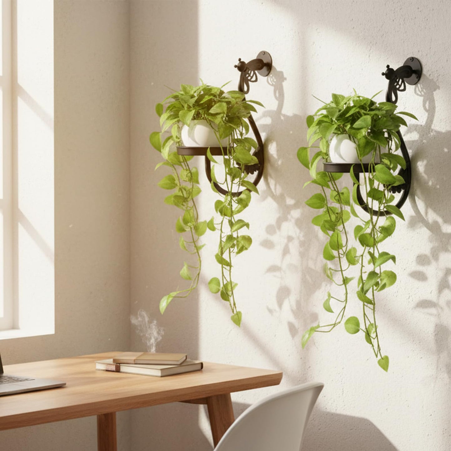 KHayRovies Wall Plant Holder Indoor, Metal Hanging Planters Hanger Floating Flower Display Stand for Window, Plant Shelves Hanging Plant Holder Window Plant Hanger Plant Decor Black (Bees-2pc)