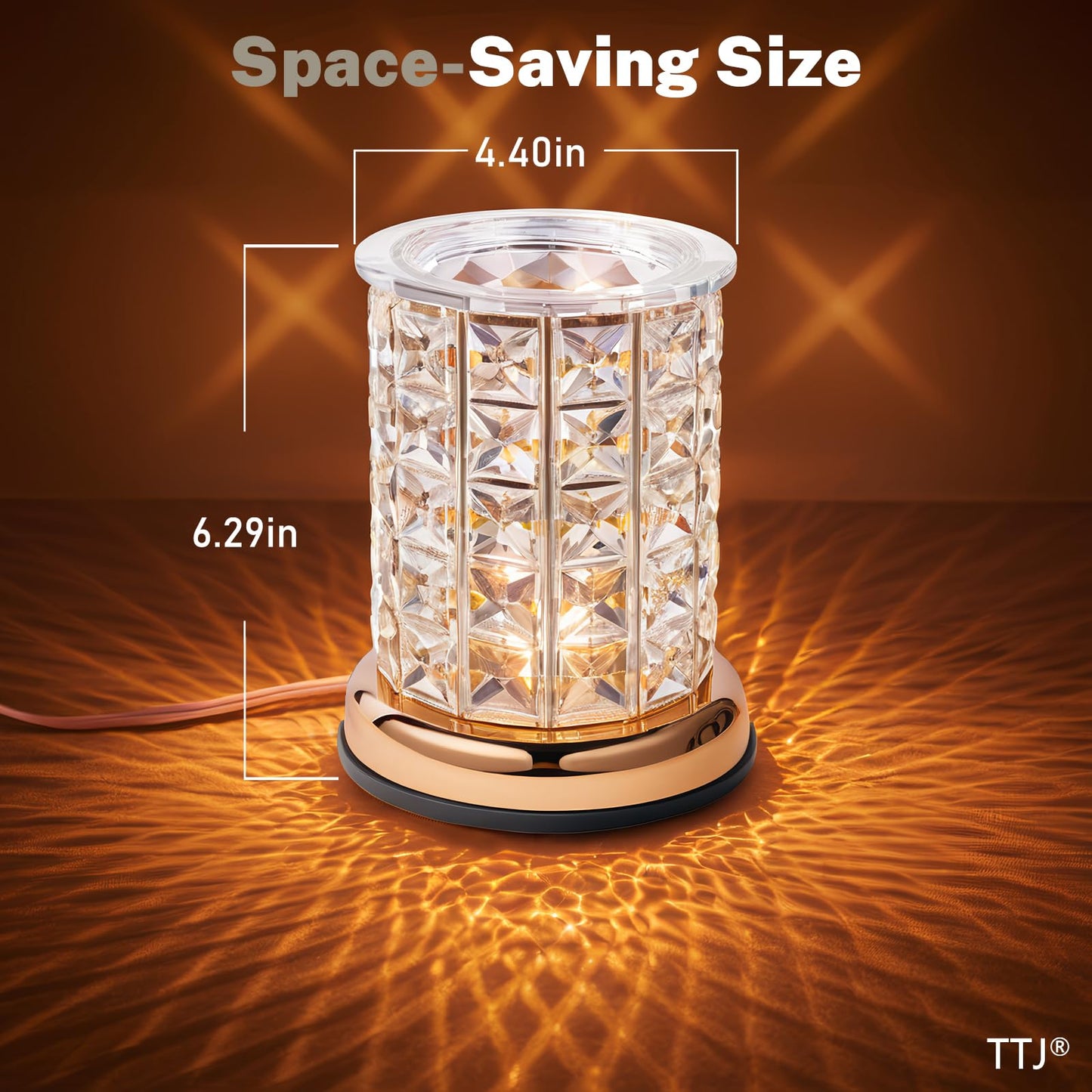 TTJ Crystal Wax Melt Warmer Lamp, Electric Candle Warmer with Rose Gold Base, Decorative Fragrance Oil Burner for Home Bedroom Living Room Office, Flameless Aromatherapy Wax Warmer Night Light Gold