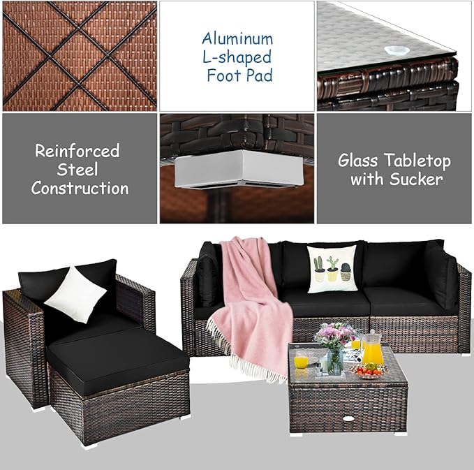 Tangkula 6 Pieces Wicker Patio Furniture Set, PE Rattan Outdoor Sectional