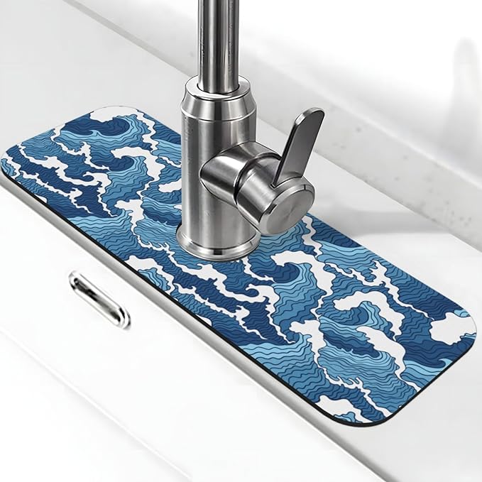 The Great Wave Off Kanagawa Japanese Blue White Kitchen Sink Splash Guard