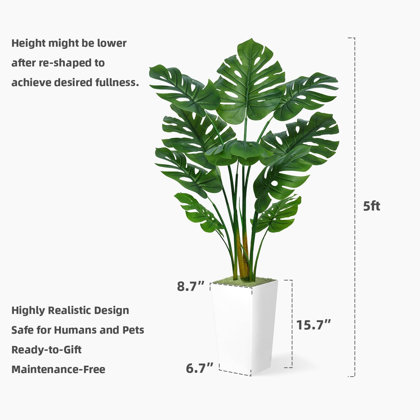 ASTIDY Artificial Monstera Deliciosa Plant 5FT - Faux Tropical Palm Tree with White Tall Planter - Fake Swiss Cheese Floor Plant Potted - Artificial Tree for Home Office Living Room Decor Indoor