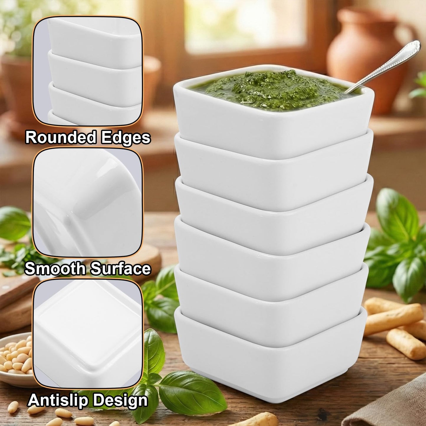 IJRPLM Ceramic Dip Bowls Set of 6, 6 Oz White Dipping Bowl, Ceramic Serving Bowl for Side Dishes, Porcelain Dipping Sauce Bowls, Soy Sauce Dishes for Soy Condiment BBQ Ketchup Sushi