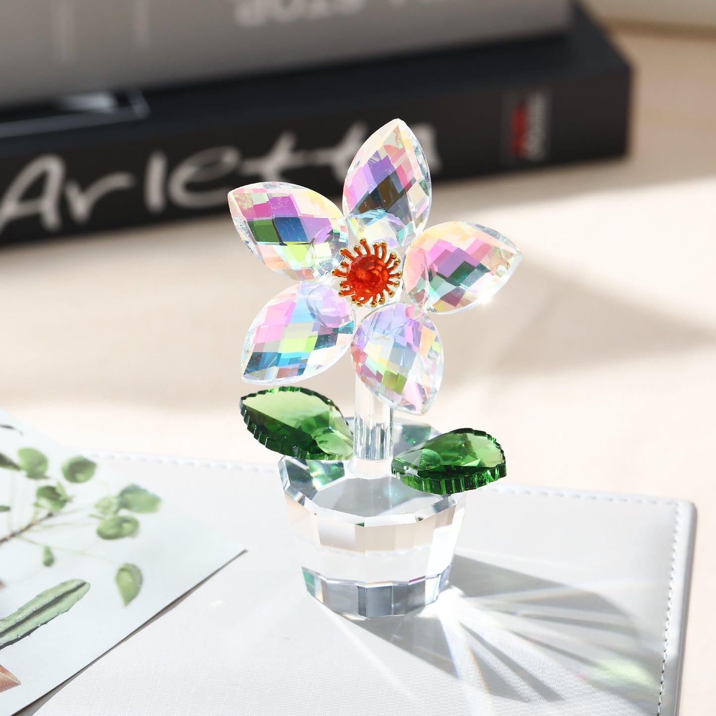 DLXK K9 Crystal Flower Figurine, Crystal Bloom Ornament with Hand-Polished Details, Mini Sparkling Decor for Home Tabletop Shelf, Ideal Festival Gift