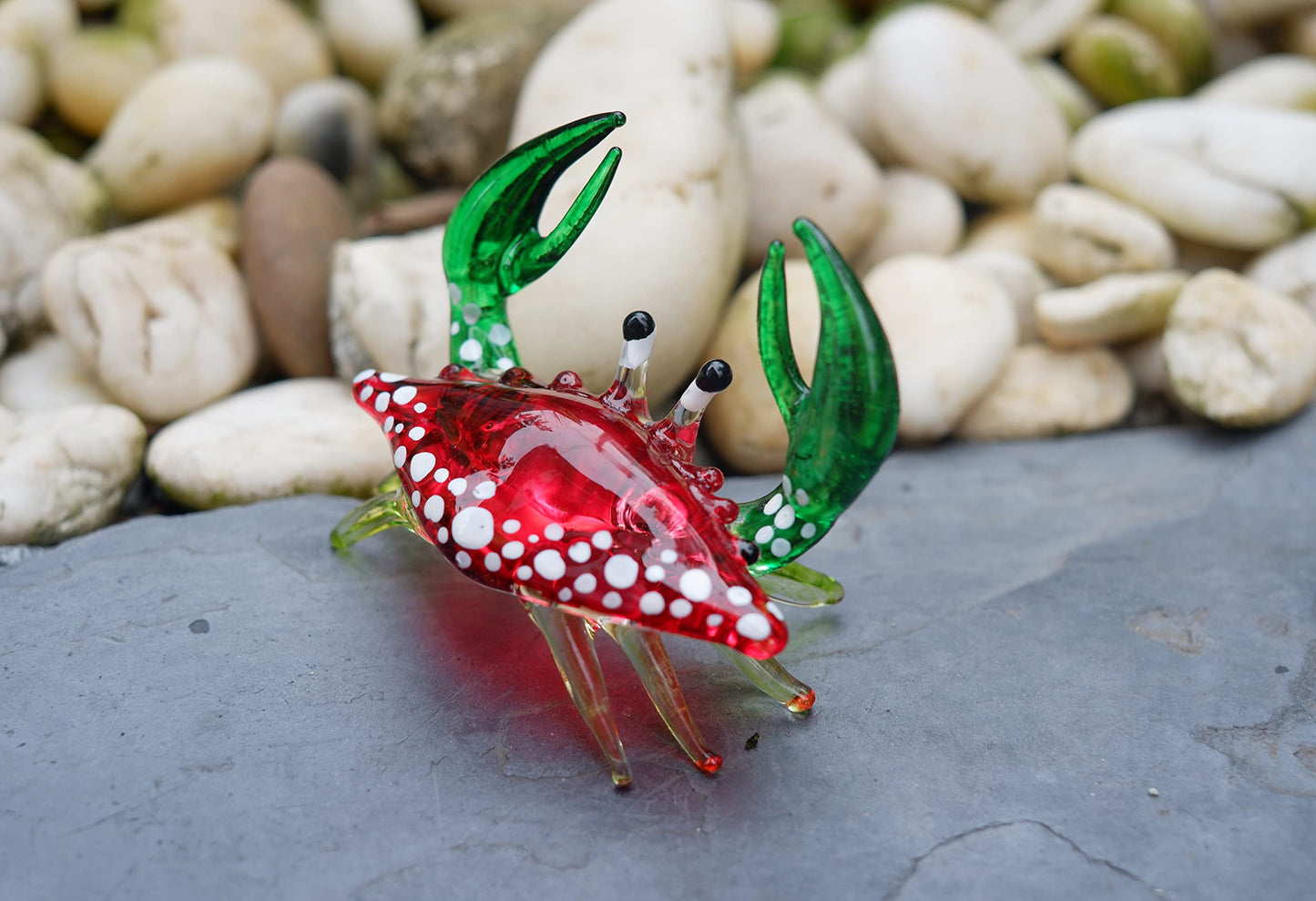 1shopforyou Glass Crab Figurine Red Green Claw Hand Blown Painted Art Miniature Coastal Style Gift Home Decoration No.9