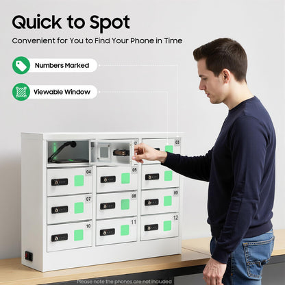 12 Slots Cellphone Charging Station, Cell Phone Charging Cabinet with 3 in 1 Cable, Combination Lock QC3.0 5-9V Fast Charging for Students and Employees (12 Slots)