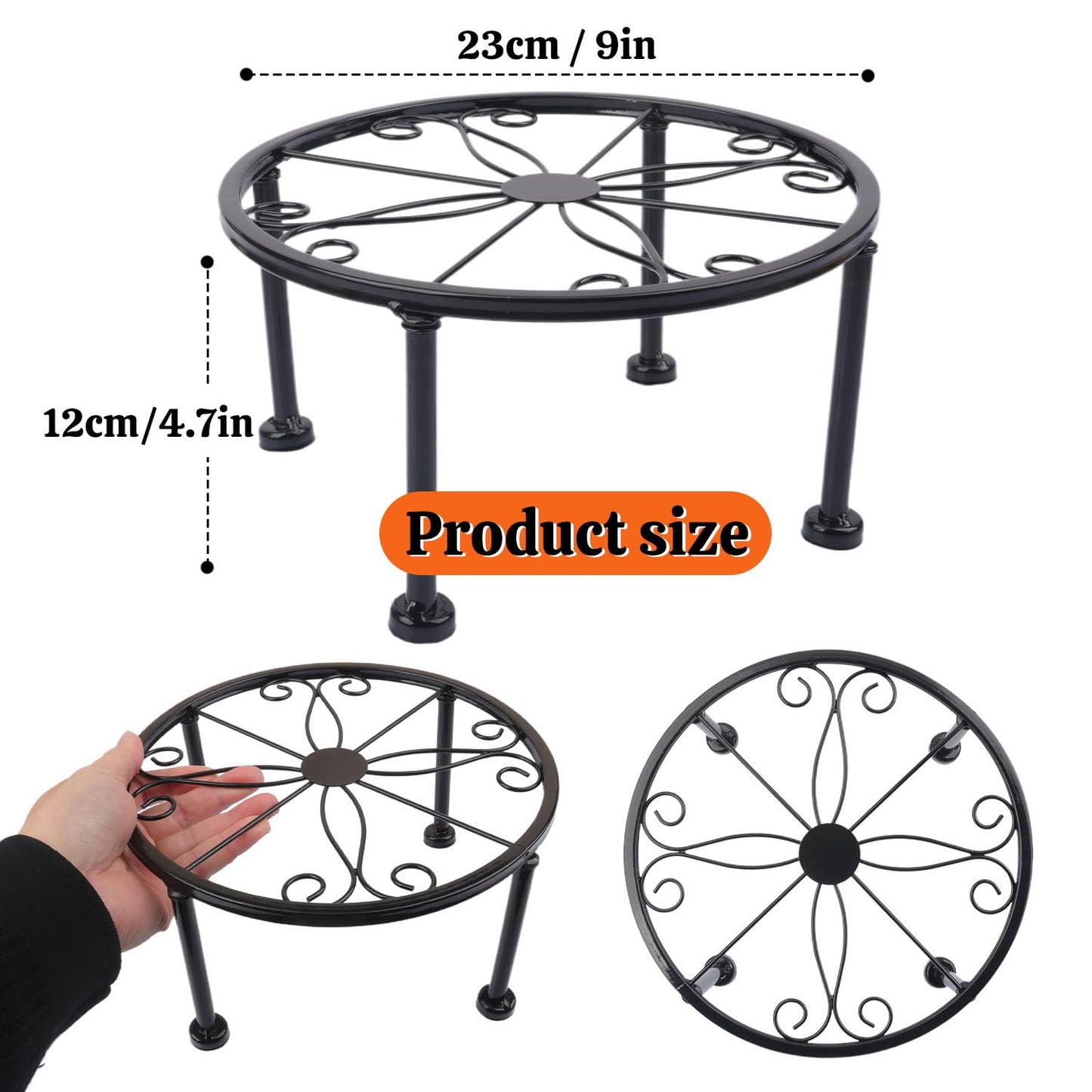 Yiksonyo 4 Pack 9 Inch Black Metal Plant Stand, Heavy Duty Outdoor & Indoor Plant Stands, Rustproof Wrought Iron Pot Stand for Garden, Patio, Balcony.