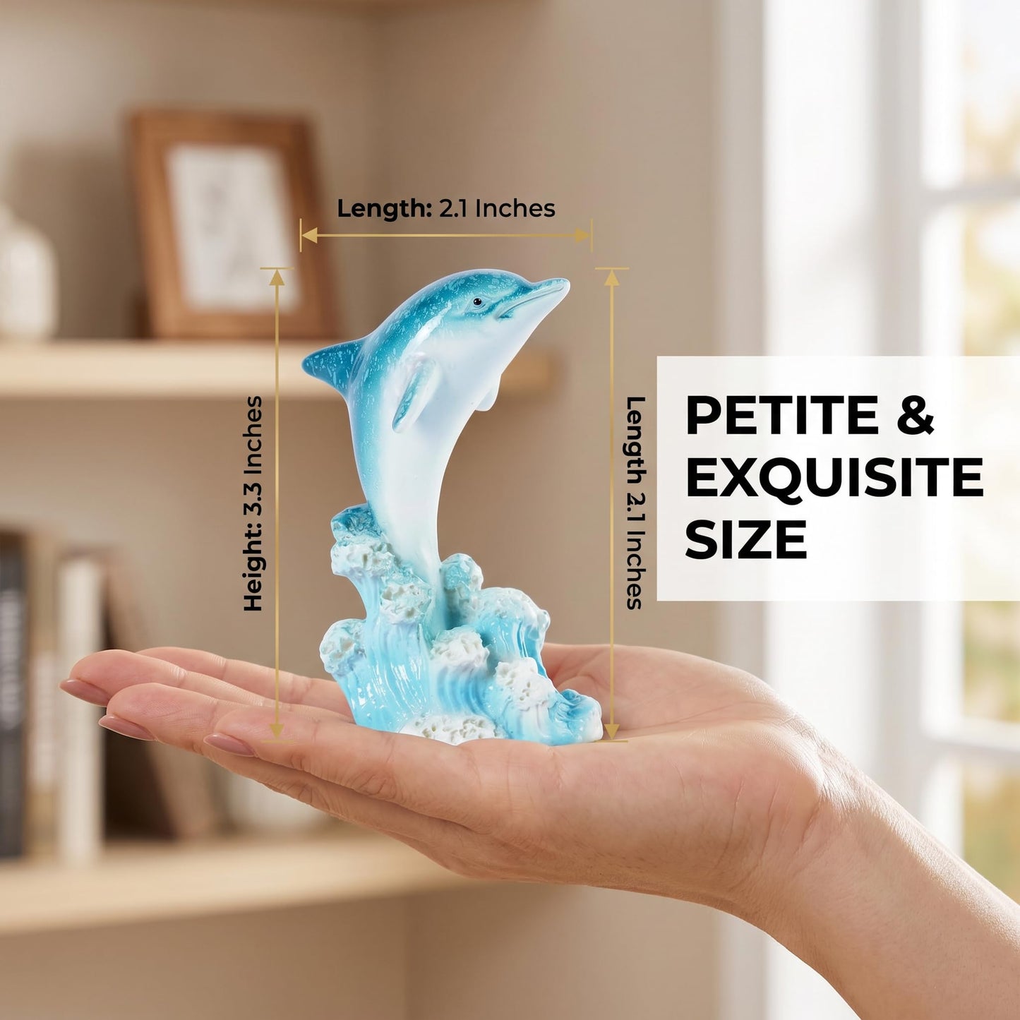 Brizoria Dolphin Decor Nautical Decor Leaping Dolphin Figurines Blue White Gradient Resin Ocean Themed Decor for Tabletop Shelf Desk Living Room Bedroom Office