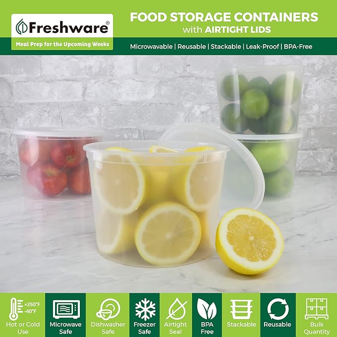 Freshware 1/2 Gallon Plastic Deli Food Storage Soup Containers