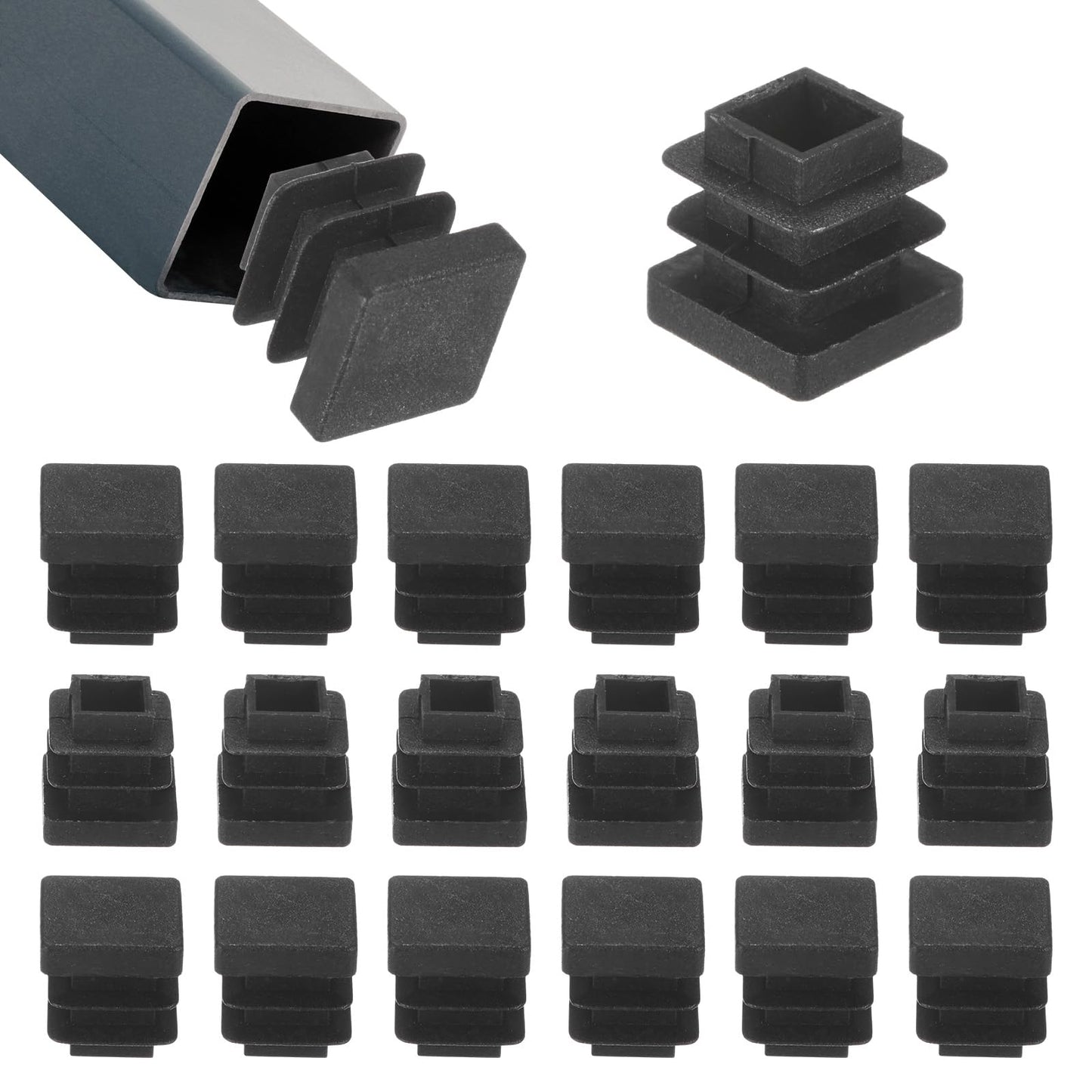 M METERXITY 50-Pack Tubing End Caps, 1/2 x 1/2 Inch Plastic Square Hole Plugs Inserts for Chair Leg/Bar Stool/Fitness Equipment, Chair Glides Fence Plug Floor Protectors