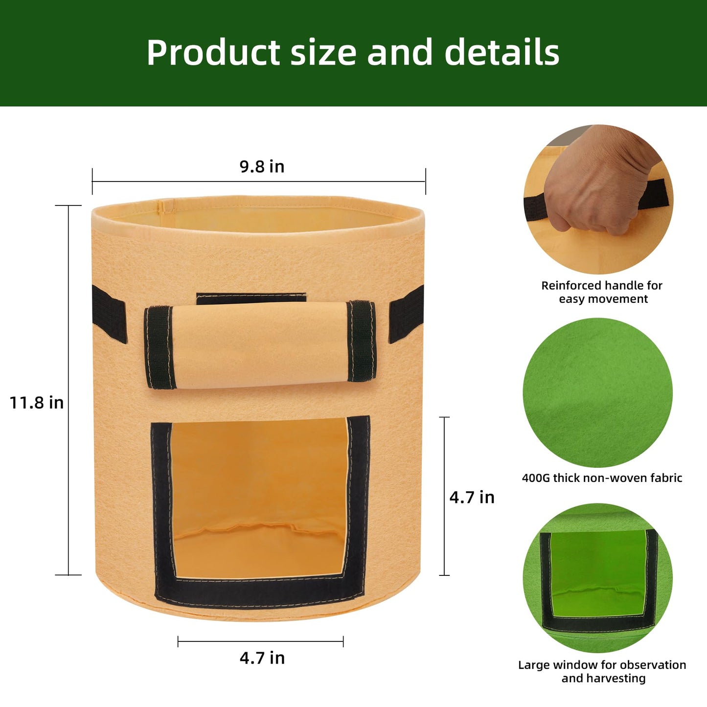 JUYIE 2-Pack 5 Gallon Potato Grow Bags, Garden Planting Bag with Reinforced Handle, Thickened Nonwoven Fabric Pots for Tomato, Potato, Vegetable and Fruits