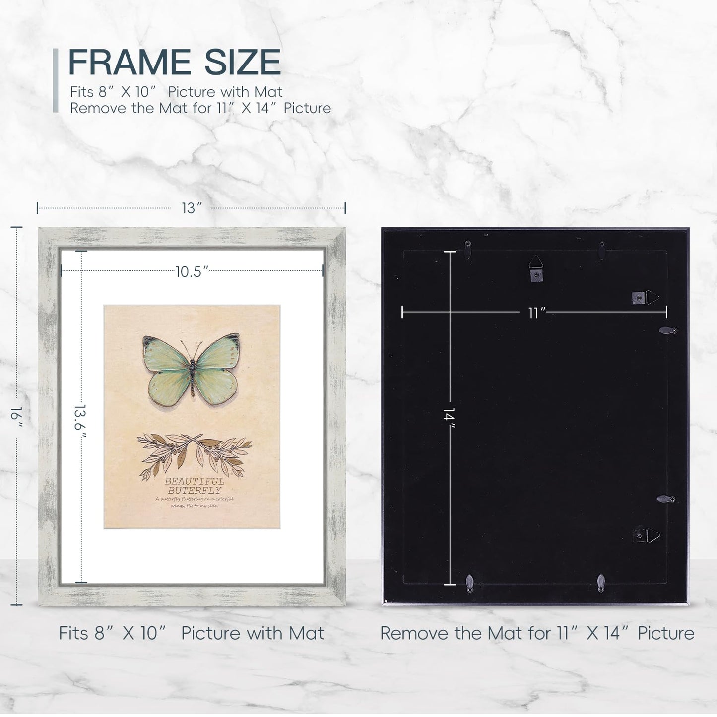 XUANLUO 1 pcs 11x14 Picture Frame with White Color,Rustic Retro Photo Frame with HD Plastic Cover for Wall Mount,Display Family Friends Wedding Gift