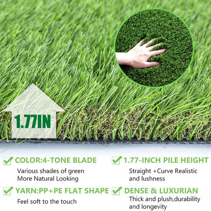 Petgrow Luxurious Artificial Grass 1.77 Inch Pile Height Ultrathick Turf 7 X 15 Feet,Indoor/Outdoor Dog Pee Fake Faux Grass,Synthetic Grass Rug Garden Landscape Patio,Drainage Holes