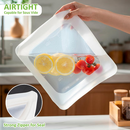 Reusable Food Bags, 12 Pack 100% Silicone Food Storage Bags Stand Up Zip Lock Container, Freezer Microwave Oven Dishwasher Safe, 4 Medium 4 Small 4 Extra Small, Aqua