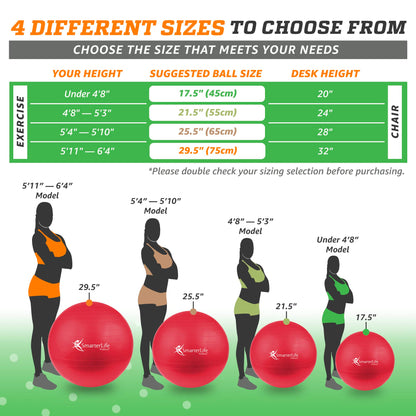 SmarterLife Exercise Ball, Yoga Ball for Fitness, Balance, Stability, or Pregnancy, Gym Ball for Core Workout, Physical Therapy, Yoga Ball Chair for Office, Anti-Slip Anti-Burst (45 cm, Red)