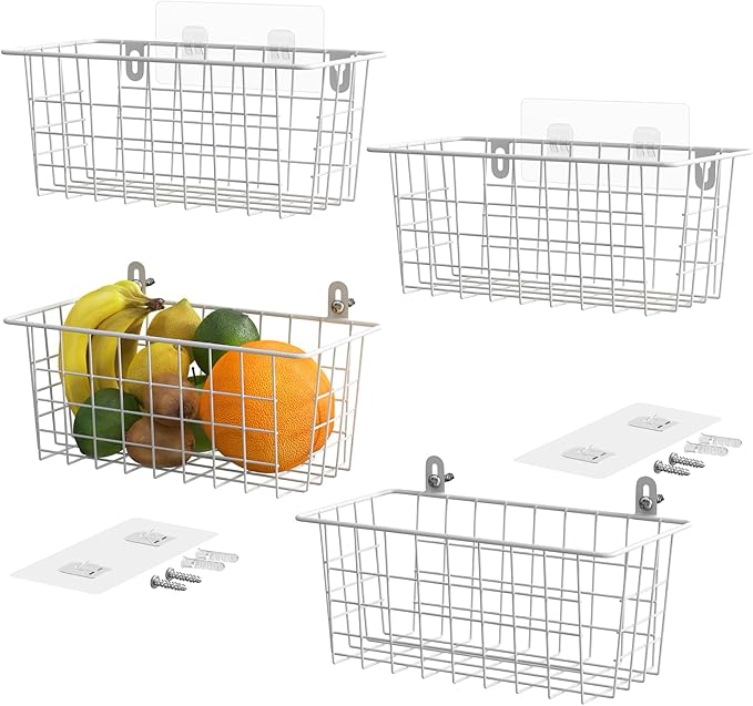 MaraFansie Hanging Kitchen Baskets Wire Storage Basket Adhesive and Screws