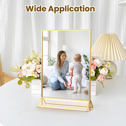 YOAEAILY Gold Frames 5X7 Acrylic Sign Holder Double-Sided Tabletop Picture Frames for Menu Holder Wedding Table Number Holder Christmas Photo Frames with Removable Sticky Dots-3 Pack