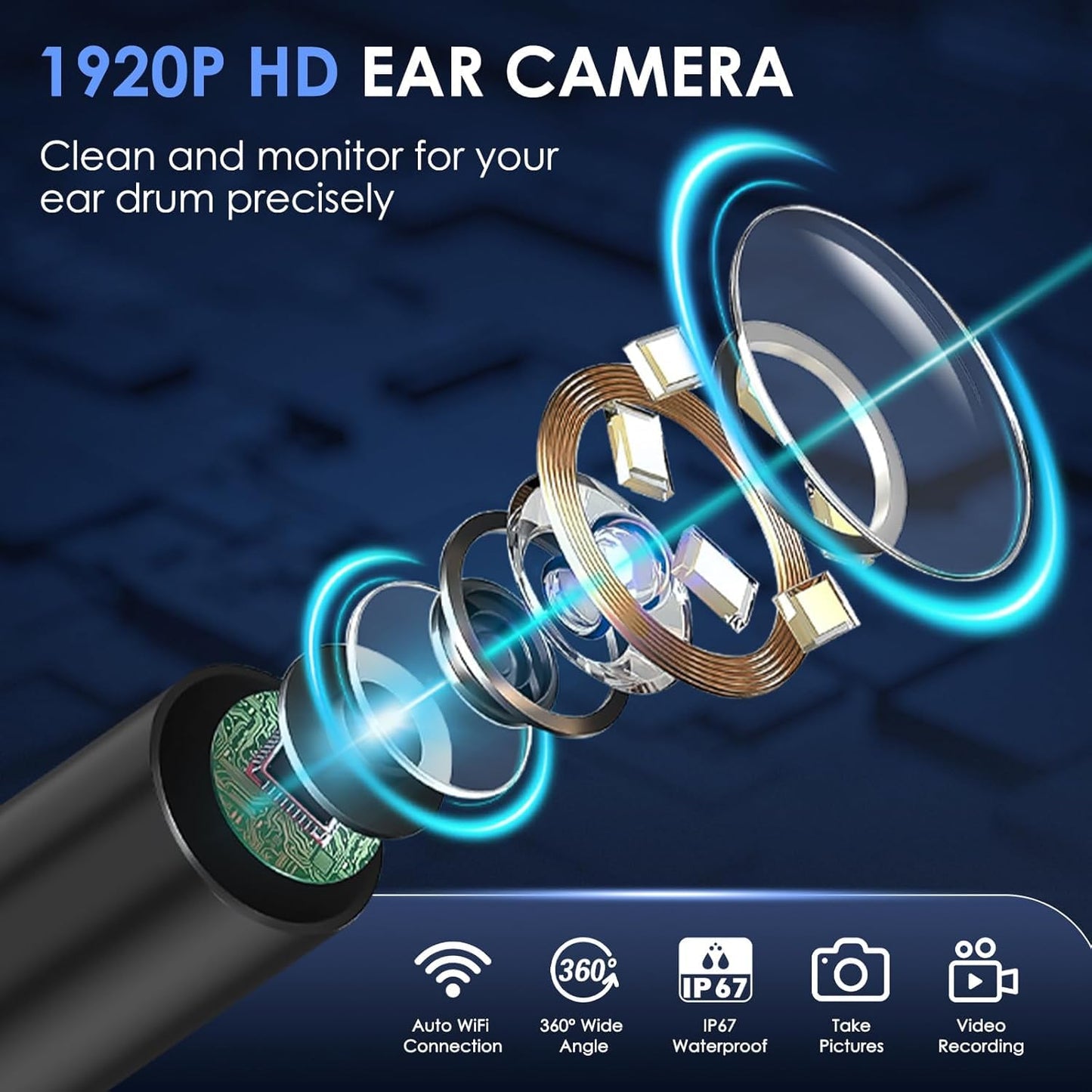 Xylla Ear Wax Removal Kit with 1920P HD Camera Wireless Otoscope Earwax Cleaner with 12 PCS Ear Spoons & 6 LED Lights Earwax Remover Tool Portable Type-C Rechargeable for iPhone iPad Android (Black)