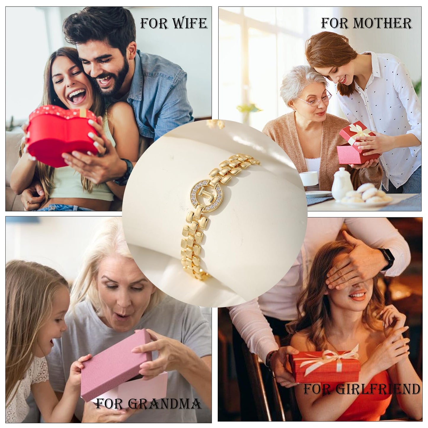WEDDINEN Initial Bracelet,14K Gold Plated Letter Bracelets for Women, Thick Bangle Wrist Gold Alphabet Bracelet for Women, Christmas Gifts for Women Jewelry Initial U Charm Chain