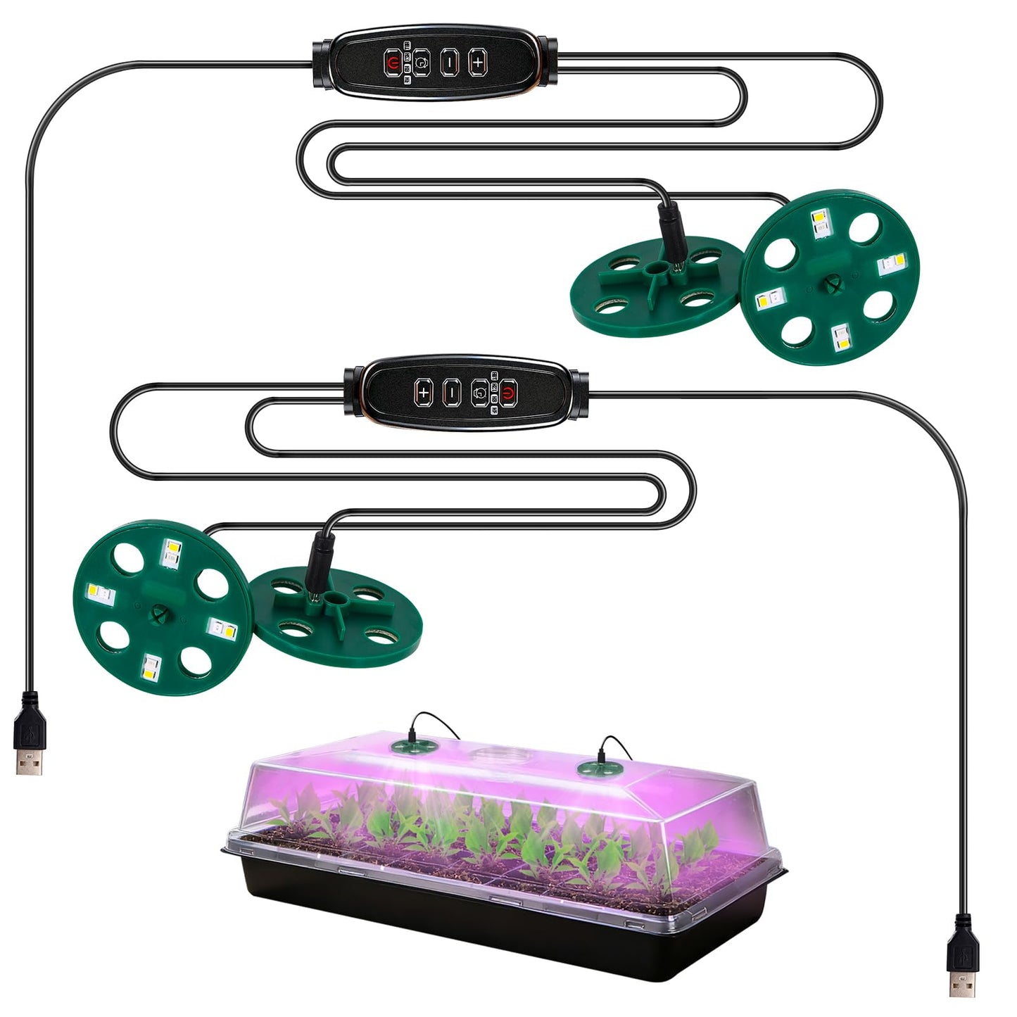 2 Pack Grow Lights for Indoor Plants for Growing Trays Cover, LED Growing Lamp Red Yellow Blue Full Spectrum for Seedlings with 5-Level Dimmable, Auto On Off Timer 4 8 12 18 Hrs for Small Plants