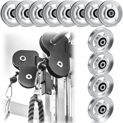 Soulchen 2/4/6/8/10/12 Pcs Aluminum Pulleys for Cable Machine Sets, 90mm Aluminum Alloy Bearing Gym Pulley Wheel for Home Gym Equipment Exercise Pulldown Attachments(Aluminium,Sliver,4 Pcs)