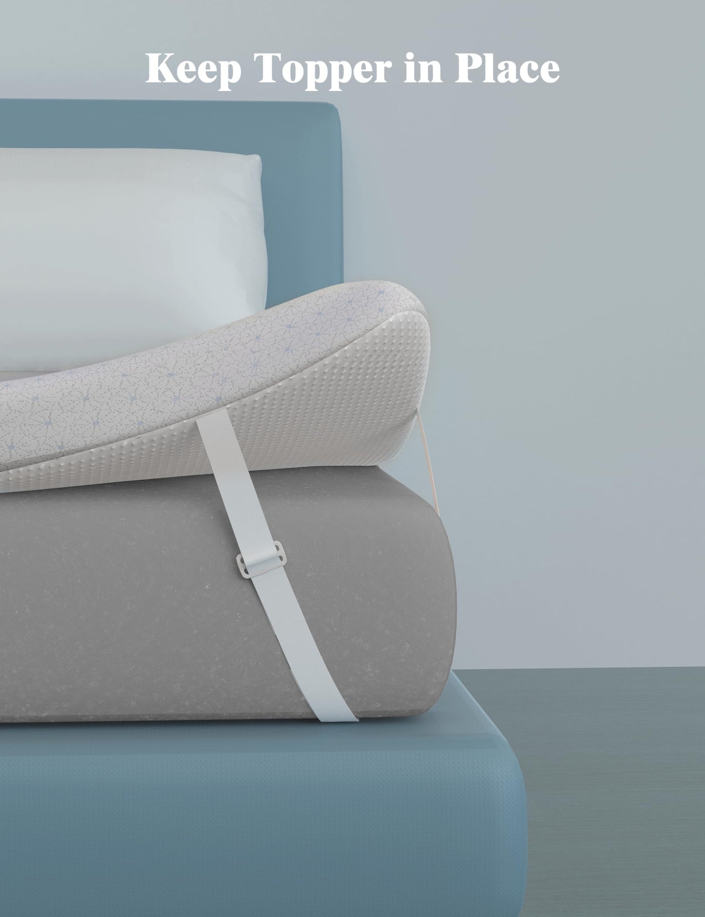 Ferlizer 4" [Full] Waterproof Mattress Topper Protector Cover, Oeko-Tex Certified, Bamboo Zippered Cover with Adjustable Straps & Anti-Slip Silicone Bottom, Removable & Washable - Cover Only