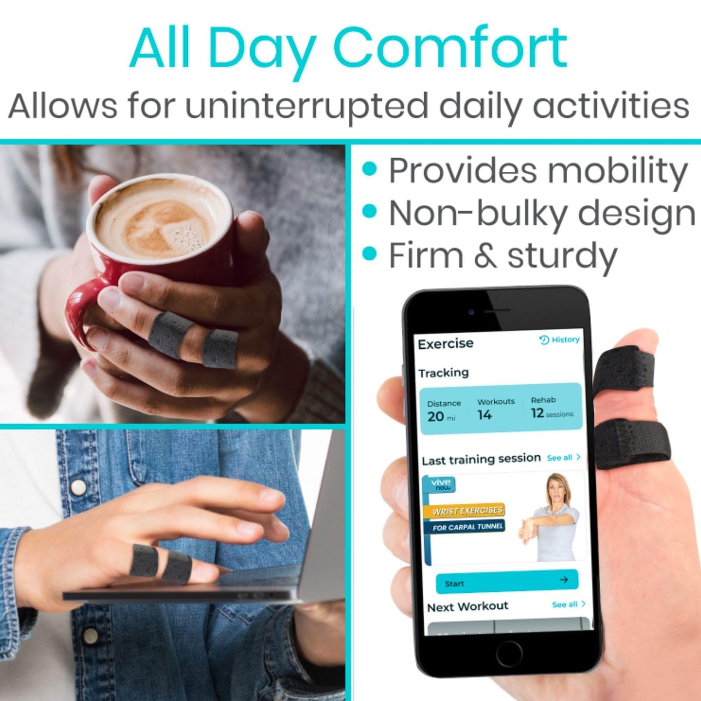 Vive Finger Splint (2 Pack) - Universal Finger Straightener - Broken and Trigger Finger Splints - Brace for Arthritis Pain and Support - Sprain Relief for Middle, Index, Ring, Pinky Fingers (Black)