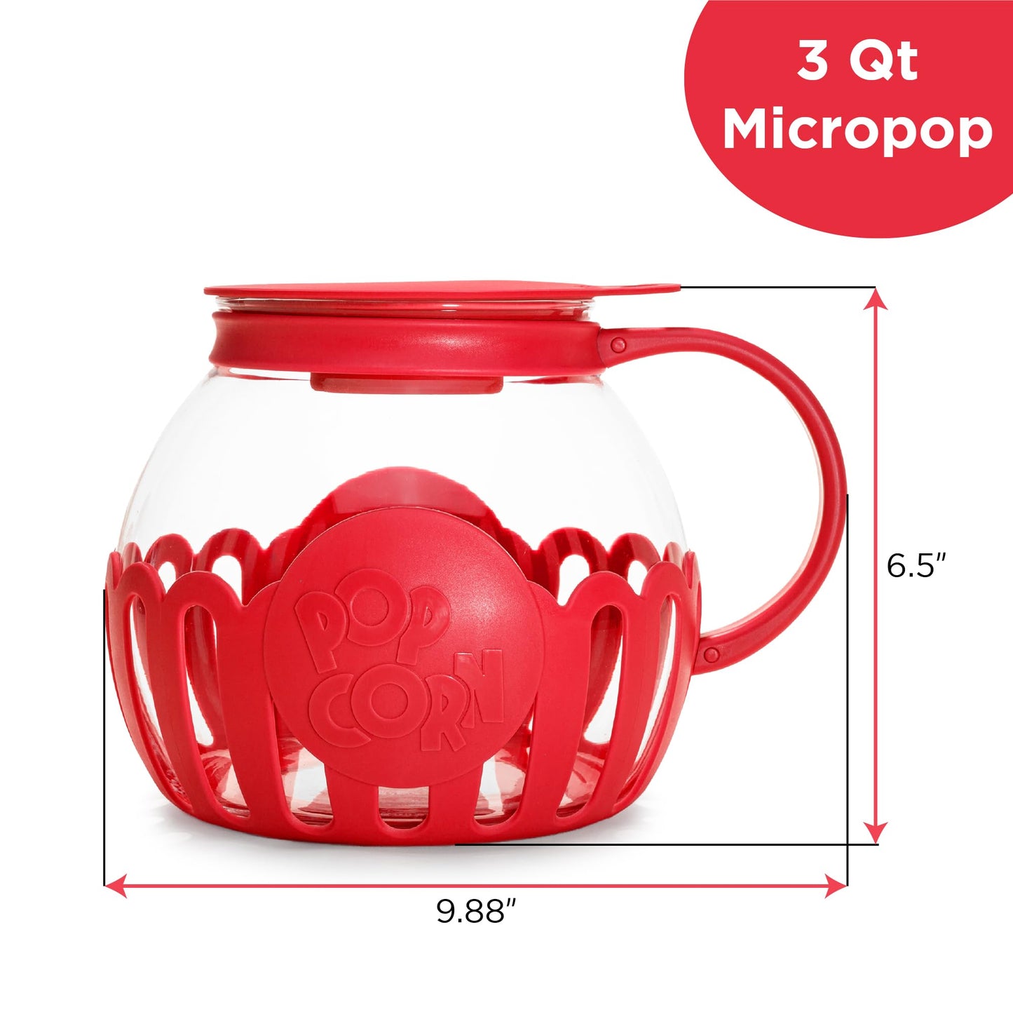 Ecolution Patented Micro-Pop Microwave Popcorn Popper with Temperature Safe Glass, 3-in-1 Lid Measures Kernels and Melts Butter, Made Without BPA, Dishwasher Safe, 3-Quart, Aqua