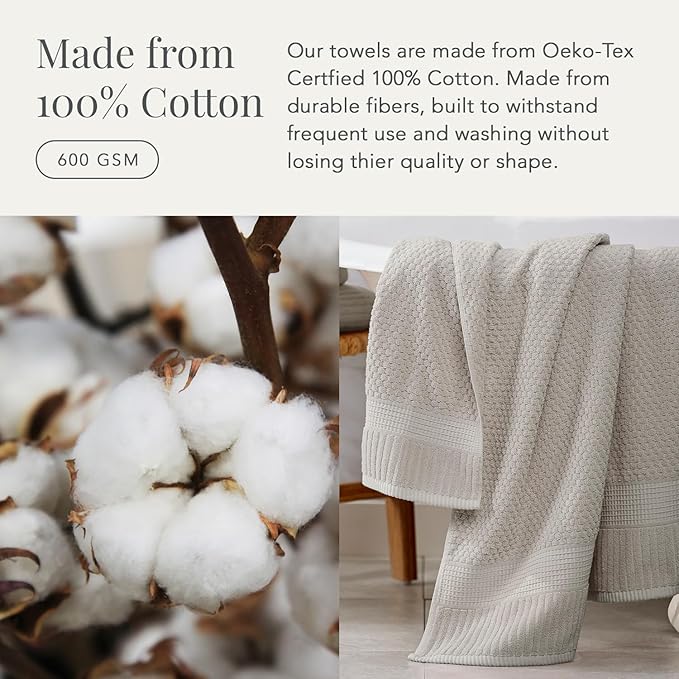 NY Loft 100% Cotton Bath Towel Set of 4 | Grey Towels | Oeko-TEX® Standard 100