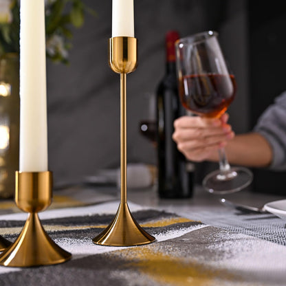 idyllictime Candle Holder Metal Heavy Base for Room Décor Christmas Decorations Party Wedding Halloween Shiny Copper, 1 Set (3 Pcs)