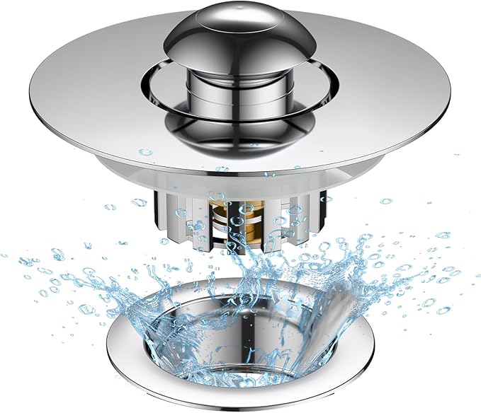 Universal Tub Stopper for Bathroom Sink & Bathtub Drain, 2-in-1 Pop Up Drain