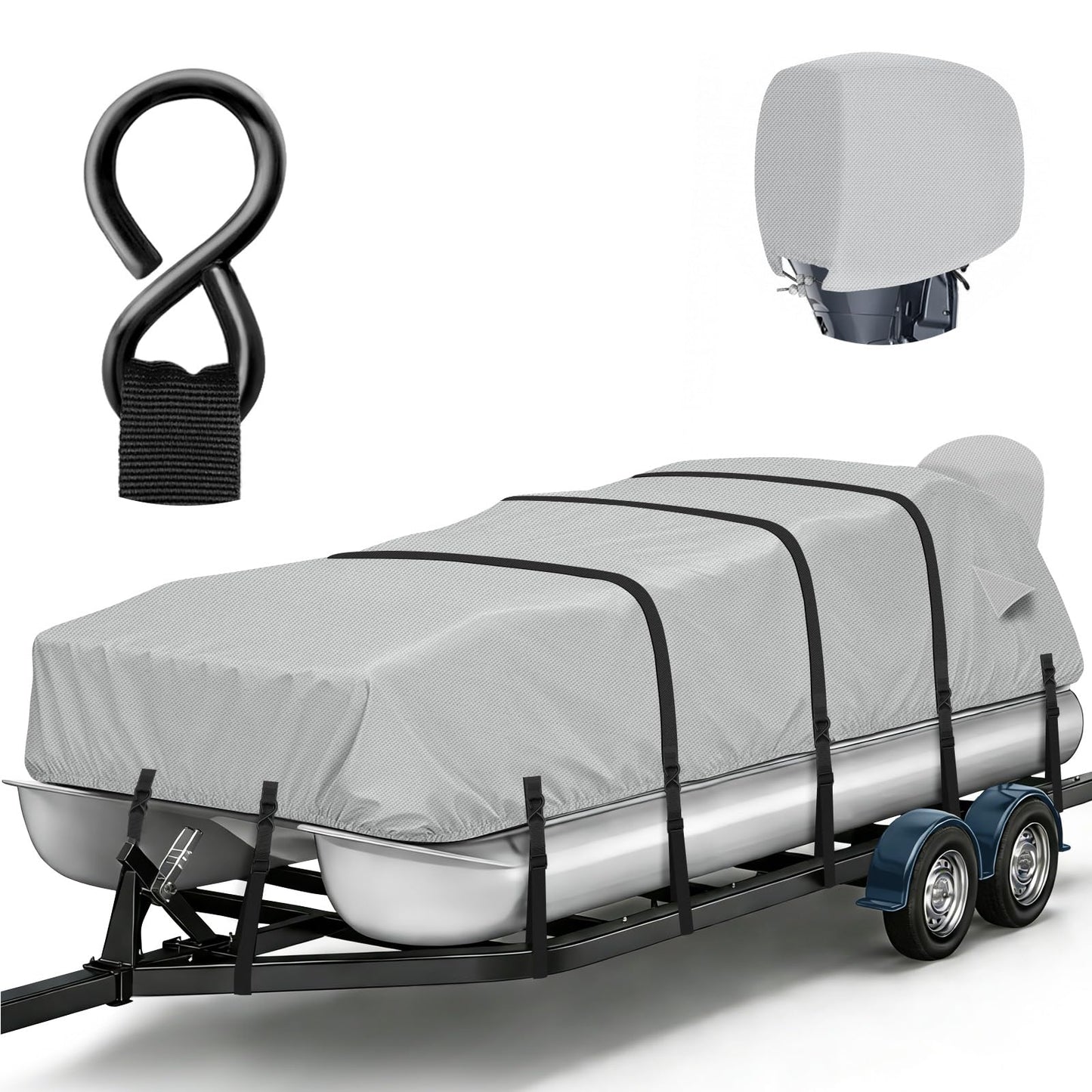 1200D Waterproof Pontoon Boat Cover with Metal Buckles,Solution-Dye Marine Canvas Trailerable Boat Cover 17-20ft for Pontoon Boat with Motor Cover,Gray