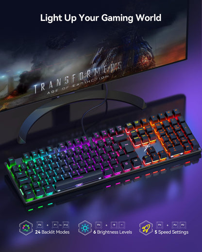 TECKNET Mechanical Gaming Keyboard - Red Switches Mechanical Keyboard with 109 Keys, 24 LED Lighting Modes, Fully Programmable Keys & Anti-Ghosting for Gaming, PC, Windows, Gamer, Office, UK Layout