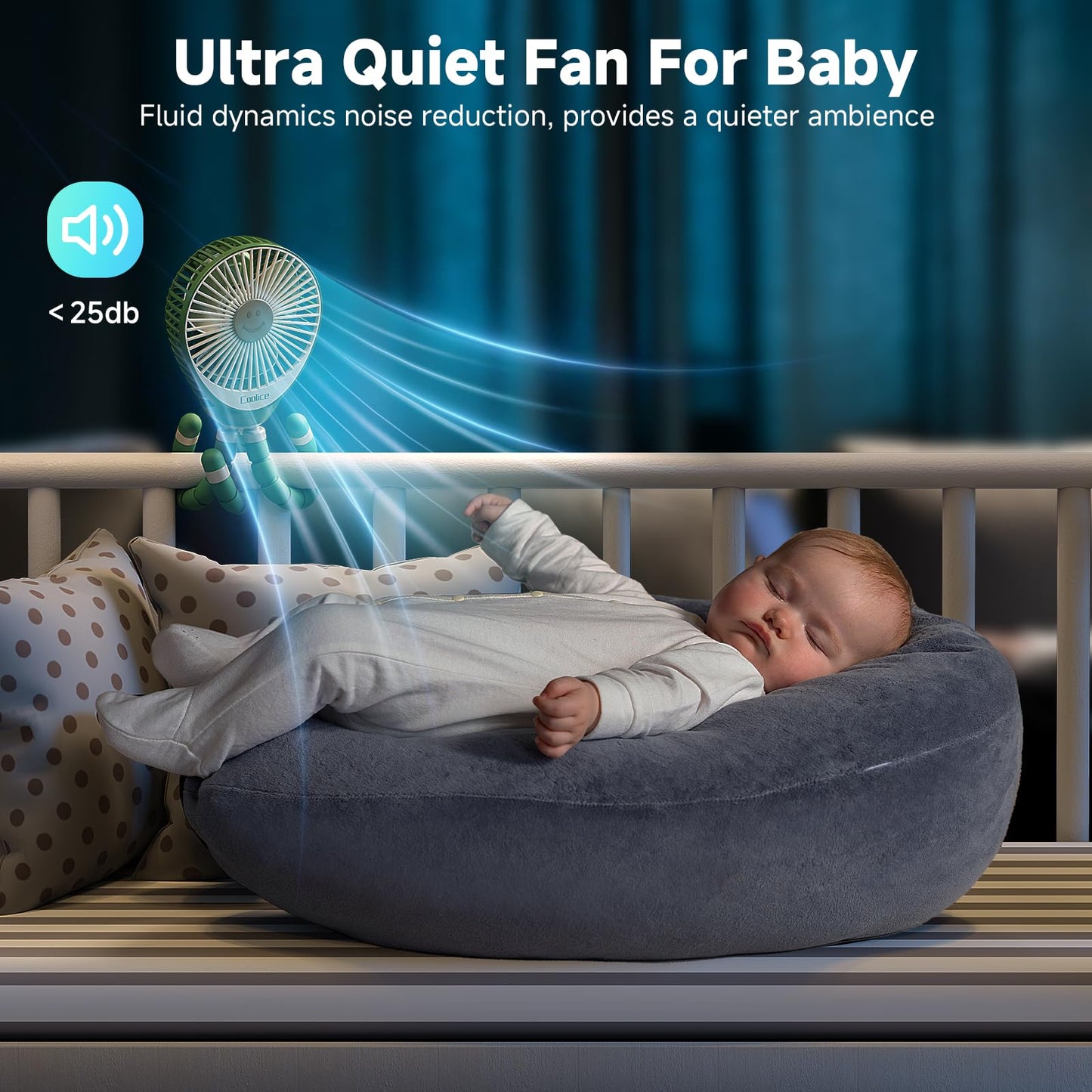 Stroller Fan Clip on for Baby, 30Hrs Removable Fan for Strollers and Car Seat, 3 Speeds Baby Stroller Fans, Rechargeable Portable Fans for Strollers with Flexible Tripod for Beach, Hiking and Camping